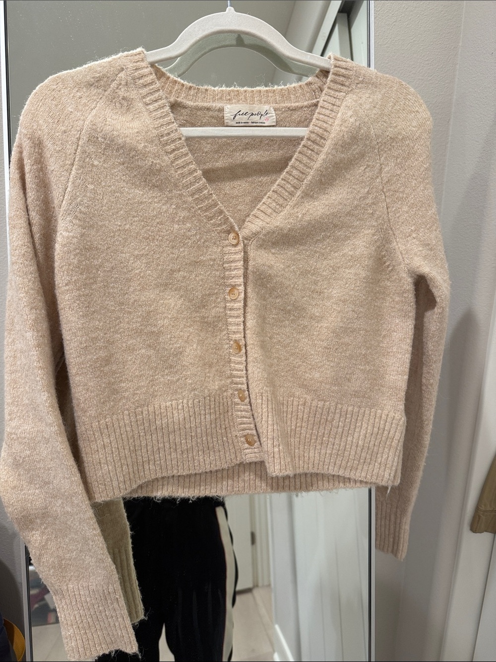 Free People Cropped V-Neck Cardigan in Beige